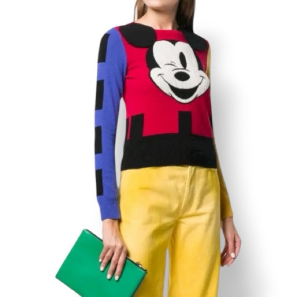 Benetton Disney Mickey Mouse Colorblock Knit Sweater Red Blue Yellow Small